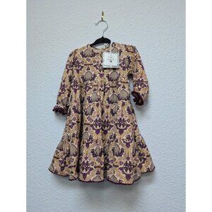 Kate Quinn Organic Cotton Marzipan Folk Floral Wallpaper Prairie Dress 18-24